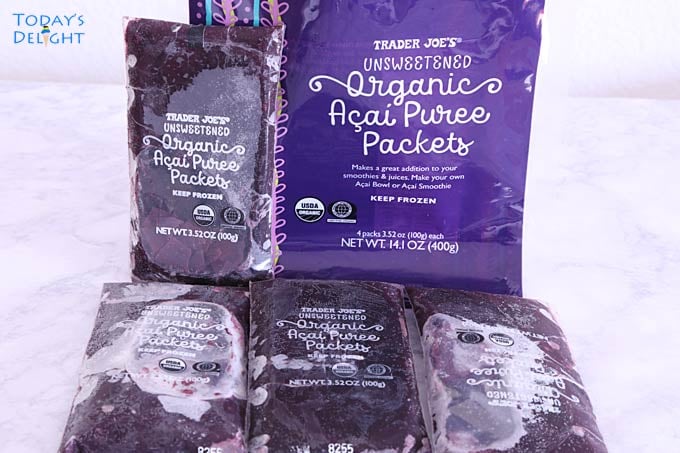 Five Trader Joe's organic acai puree packets.