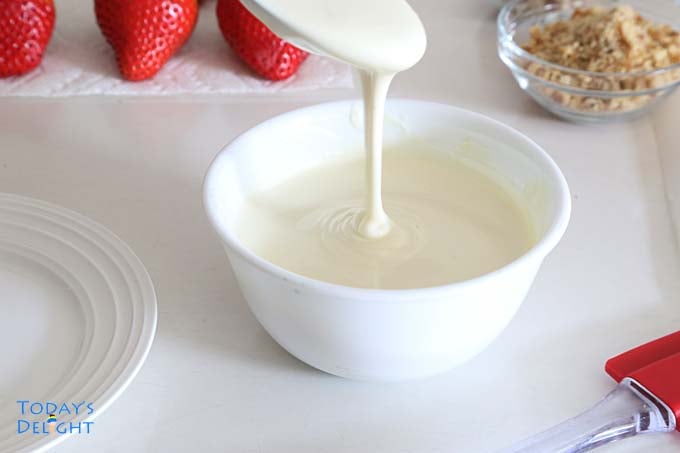 Melted white chocolate in microwave.