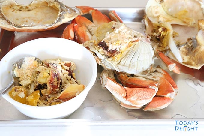 Crab butter scraped from dungeness crab.