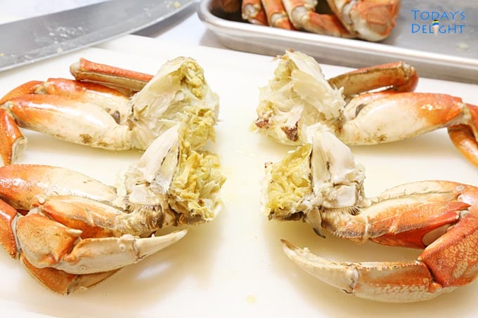 Cut dungeness crab.