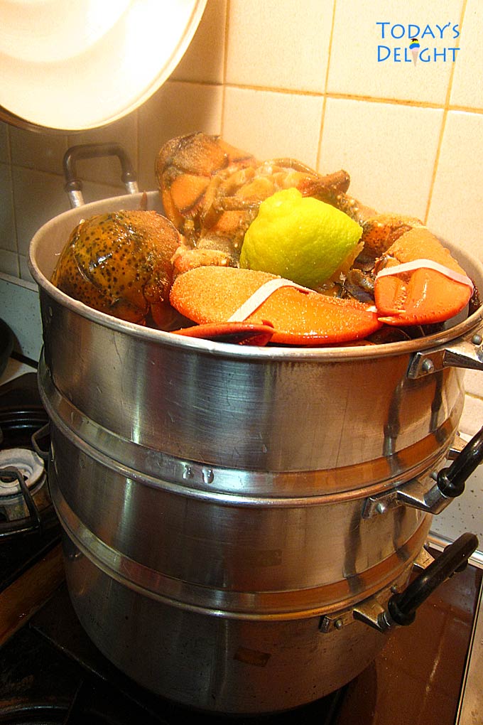 Lobster cooked in a multi steamer.
