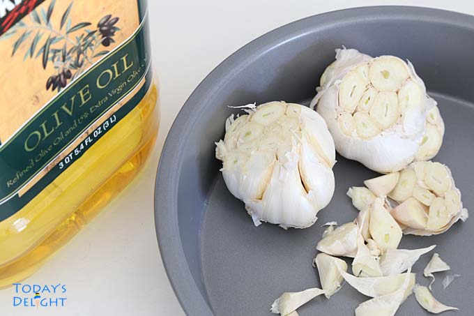 Roasted Garlic sprinkled with olive oil.