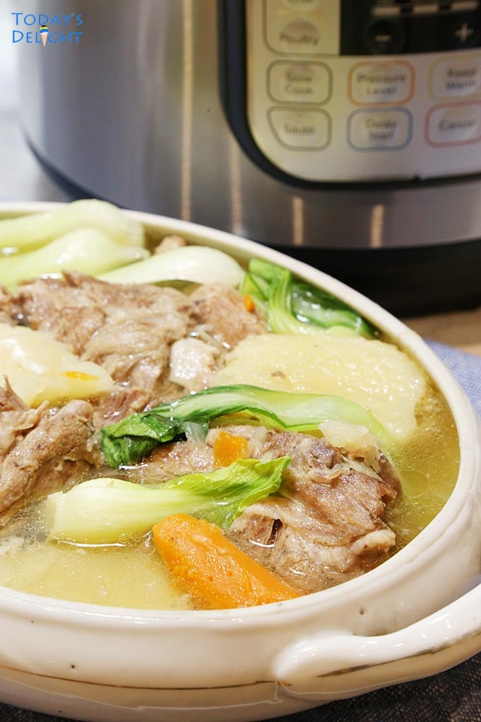 Delicious pork soup with vegetables.