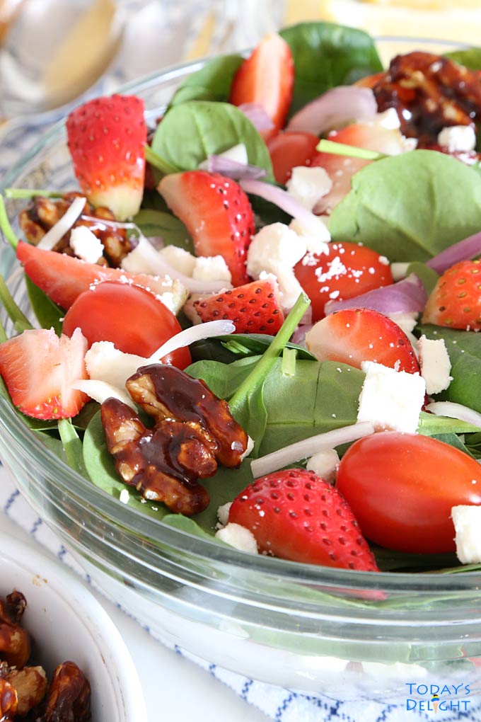 Strawberry Spinach Salad with Candied Walnut & Feta is Today's Delight.