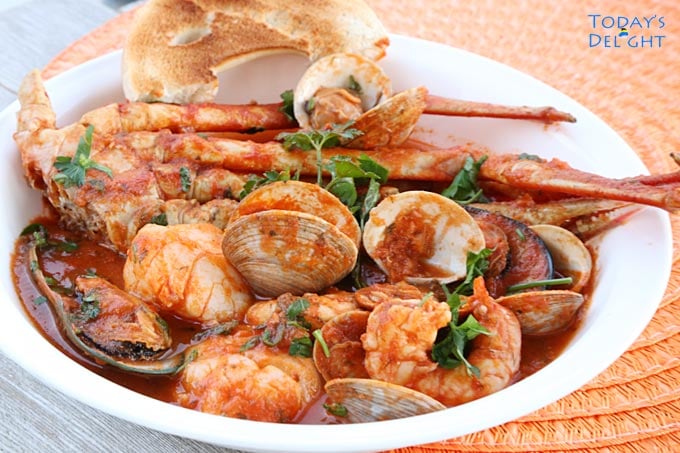 Cioppino in a bowl.