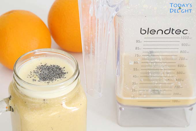 Dressing made in blender with oranges.