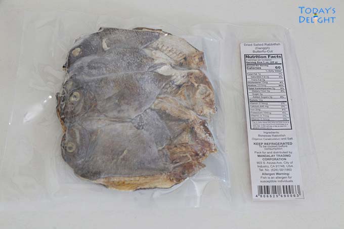 Calories shown on package of danggit fish.