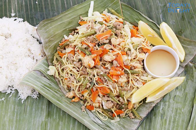 Filipino canton noodles with rice.