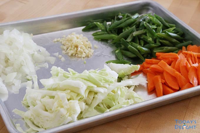 Chopped vegetables.