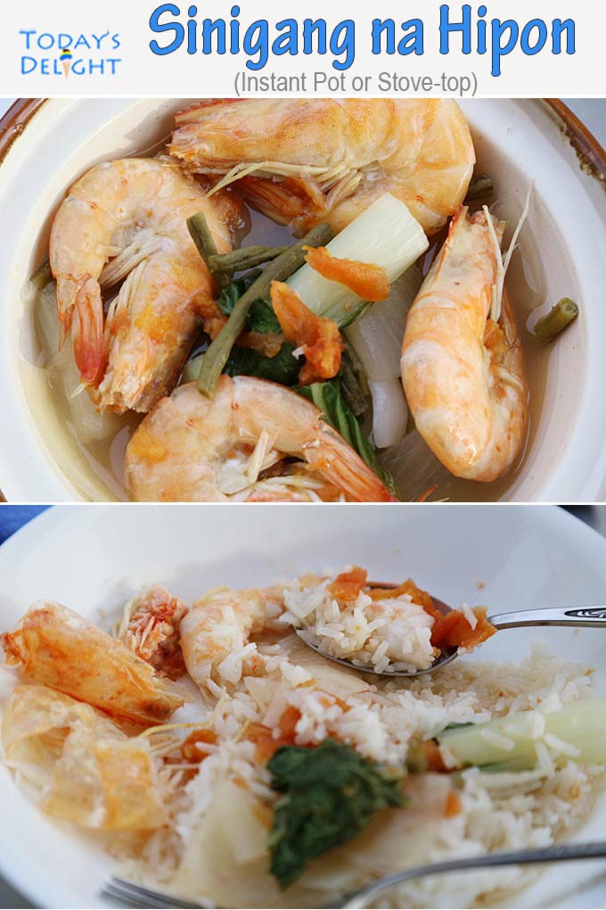 Peel shrimp with vegetabel in sour soup served with white rice.