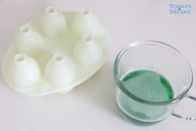 Egg mold and green gelatin mixture.