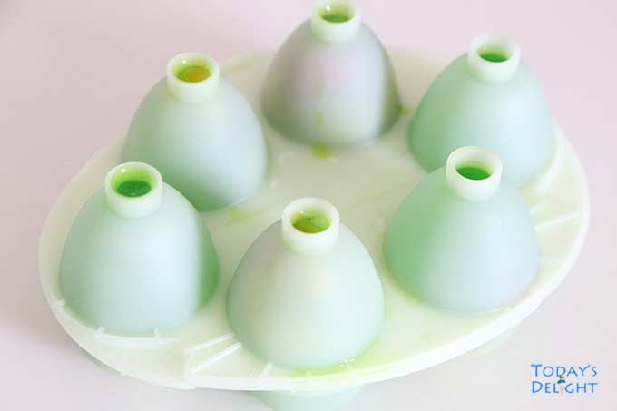 Fruit cocktail jello Easter eggs in 6 molds.