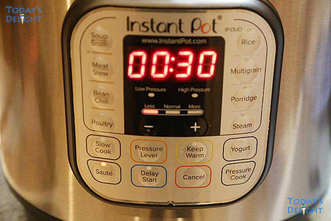 Instant Pot Saute program is set to 30 minutes.