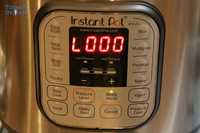 Display shows L000 when time elapsed on Pressure cook instant pot.