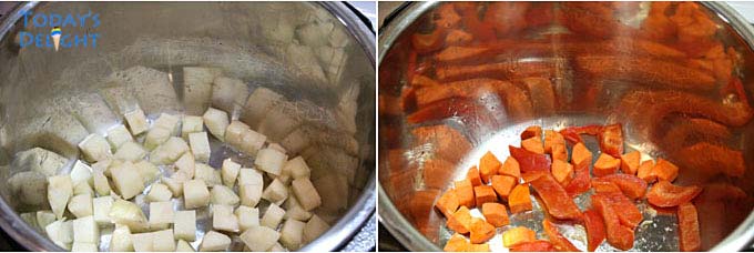 Potatoes and carrots half cooked in instant pot.