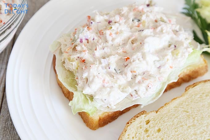 Bread topped with tuna salad.