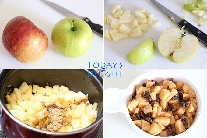 Four steps how to cook apple filling.