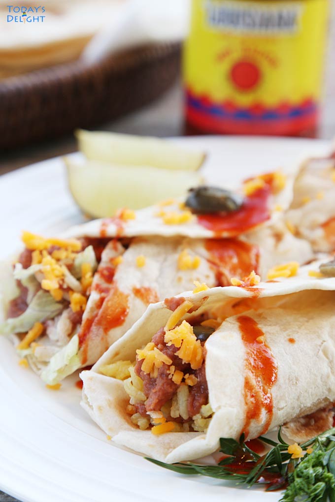 Cheesy Refried Bean and Rice Burrito is Today's Delight.