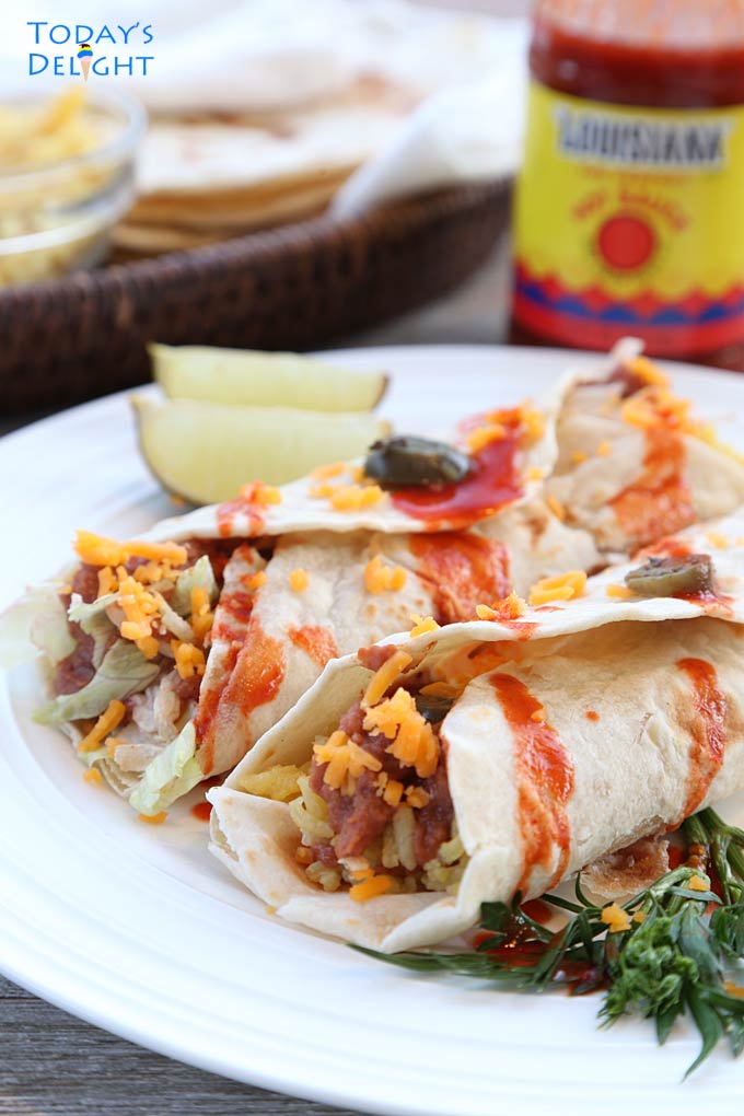 Use salsa or hot sauce over burritos.
