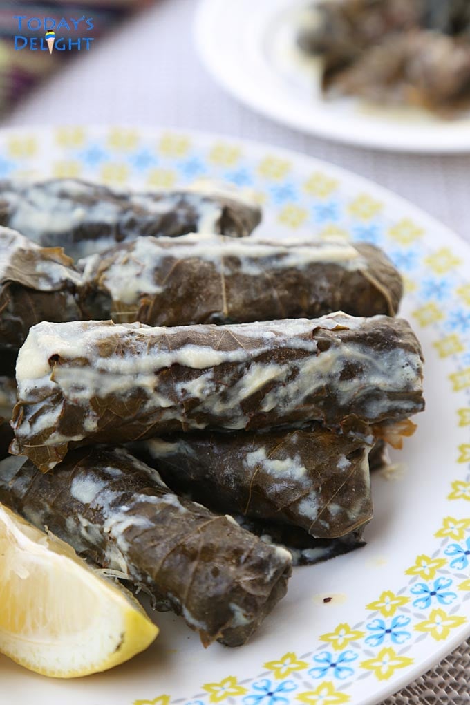 Dolmades recipe with lemony sauce.