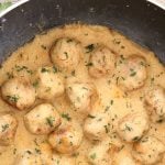 Cooked Swedish Meatballs in skillet.