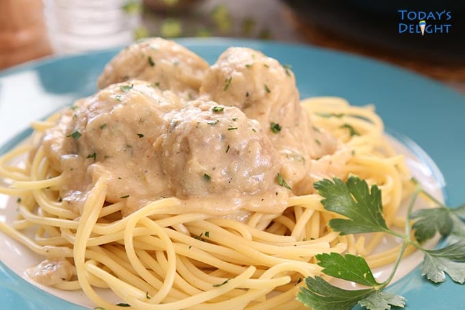 Easy Swedish Meatballs over pasta.