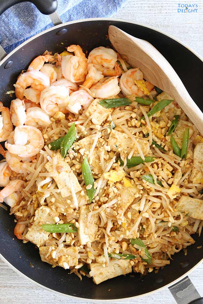 Pad Thai Noodles in skillet is Today's Delight.