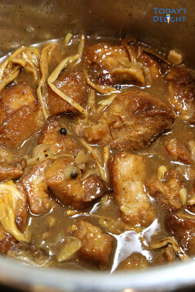 Leftover roasted pork cooking in instant pot.