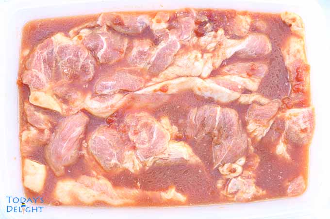 Pork marinated in Filipino sauce.