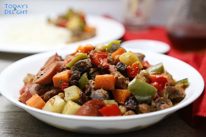 Pork and Liver stew with veggies.
