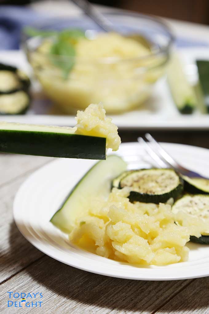 Cucumber & zucchini with Greek garlic sauce.