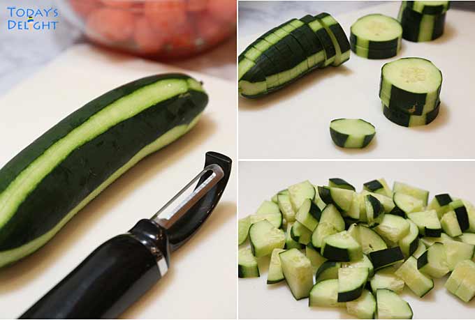 Peeled cucumber and diced.