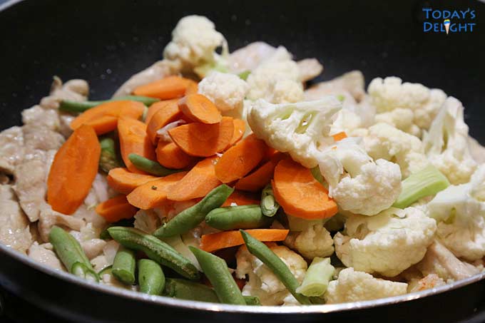 First batch of Chop suey vegetables added.