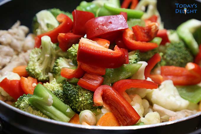 First batch of Chop suey vegetables added.