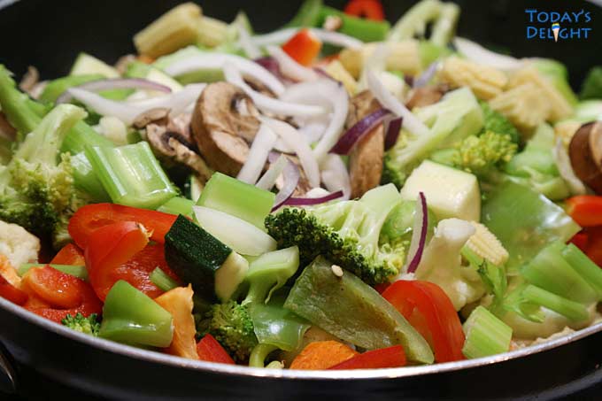 Third batch of Chop suey vegetables added.