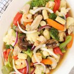 Chicken Chop Suey with Shrimp Stir-Fry in serving platter is Today's Delight.