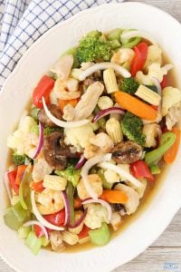 Chicken Chop Suey with Shrimp Stir-Fry in serving platter is Today's Delight.