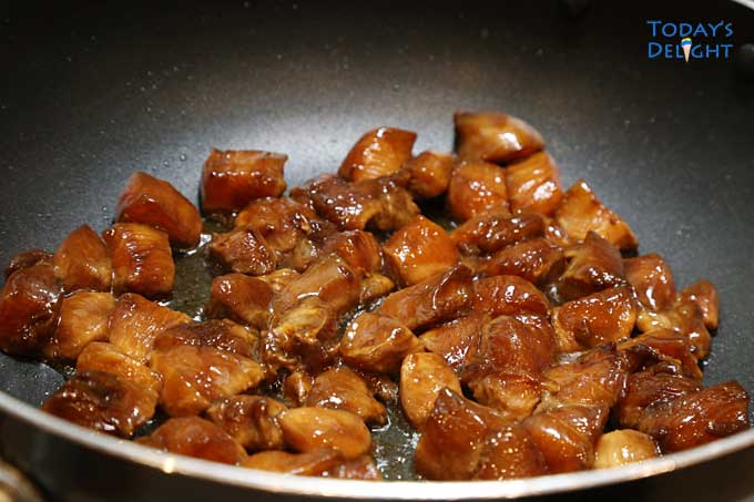 Stir-fry marinaded chicken.