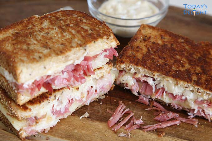 Reuben sandwich with garlic aioli.
