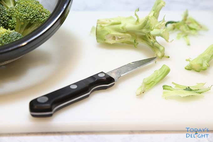 Broccoli main stem peeled.