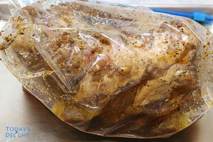 Lemon Pepper Pork Marinade Barbecue in zip lock bag.