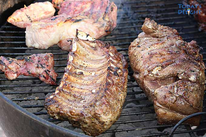 Ribs and pork grilled low and slow.
