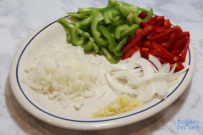 Vegetables are sliced julienne.
