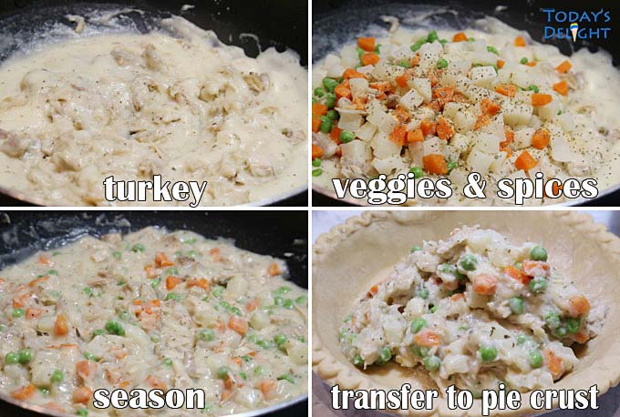 Vegetables for Turkey Pot Pie is cooked.