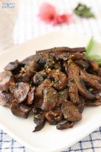 Sauteed Mushrooms in Garlic Butter and Onion in plate is Today's Delight.