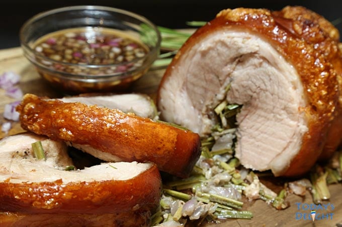 Sliced Lechon Belly Roll with vinegar dip is Today's Delight.