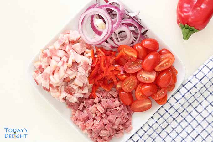 Ingredients for Bacon Spinach Frittata.