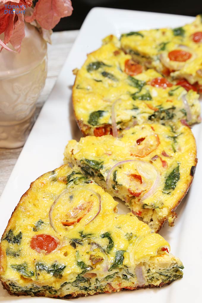 Slices of Bacon Spinach Frittata is Today's Delight.