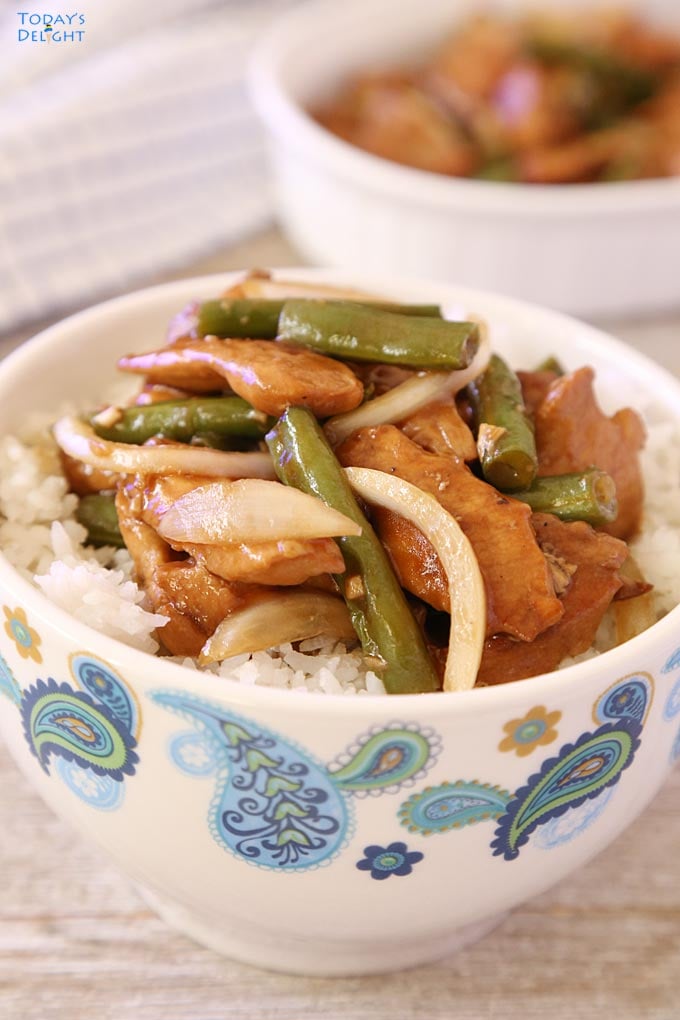 A bowl of Panda Express String Bean Chicken Breast Copycat is Today's Delight.