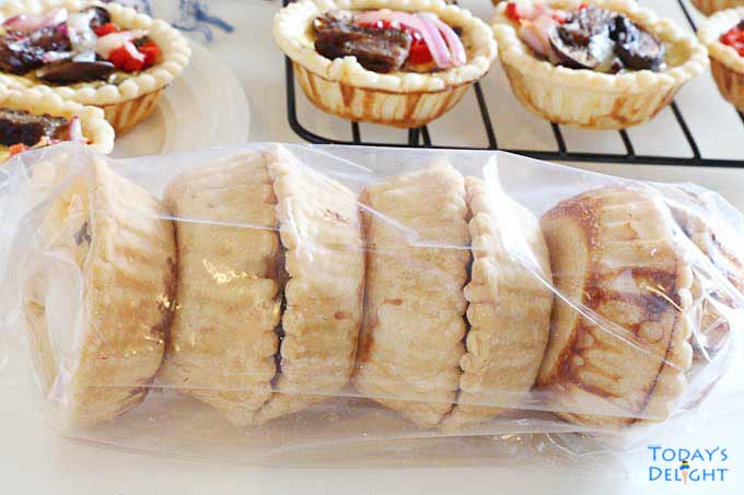 Frozen Mini Quiche in zip lock bag.